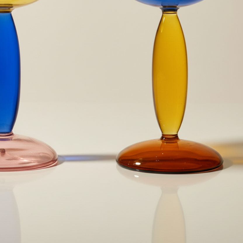 Retro avant-garde handblown wine glasses set