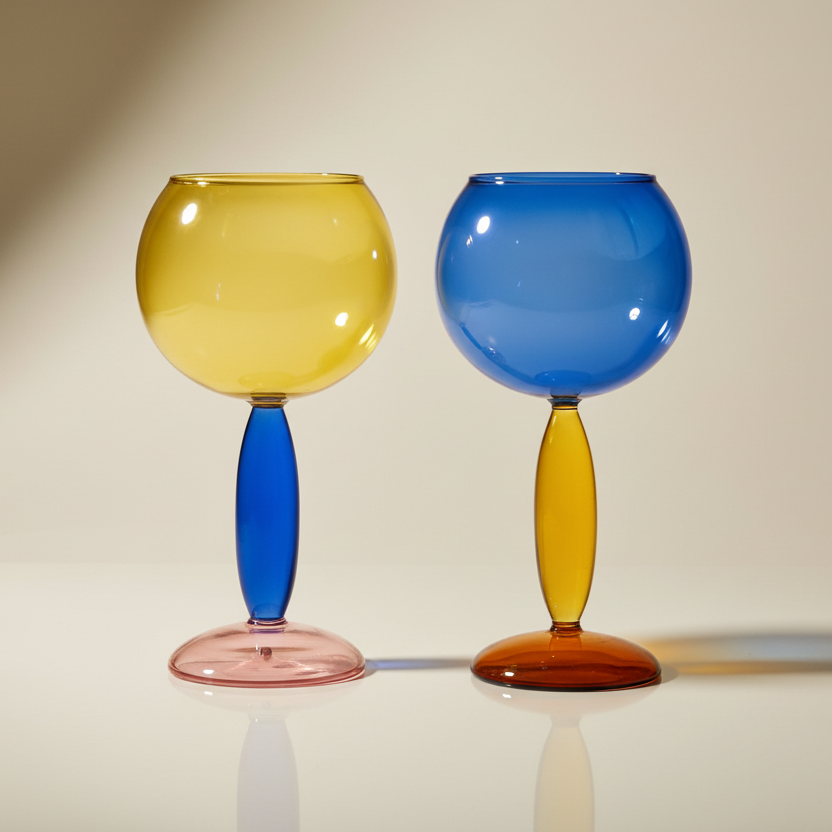 Retro avant-garde handblown wine glasses set