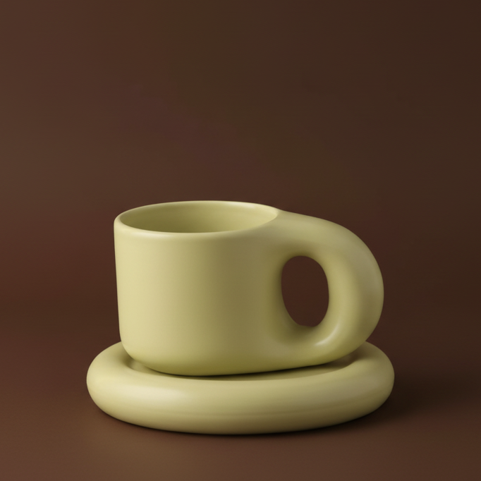 Handcrafted bauhaus japandi ceramic chubby mug
