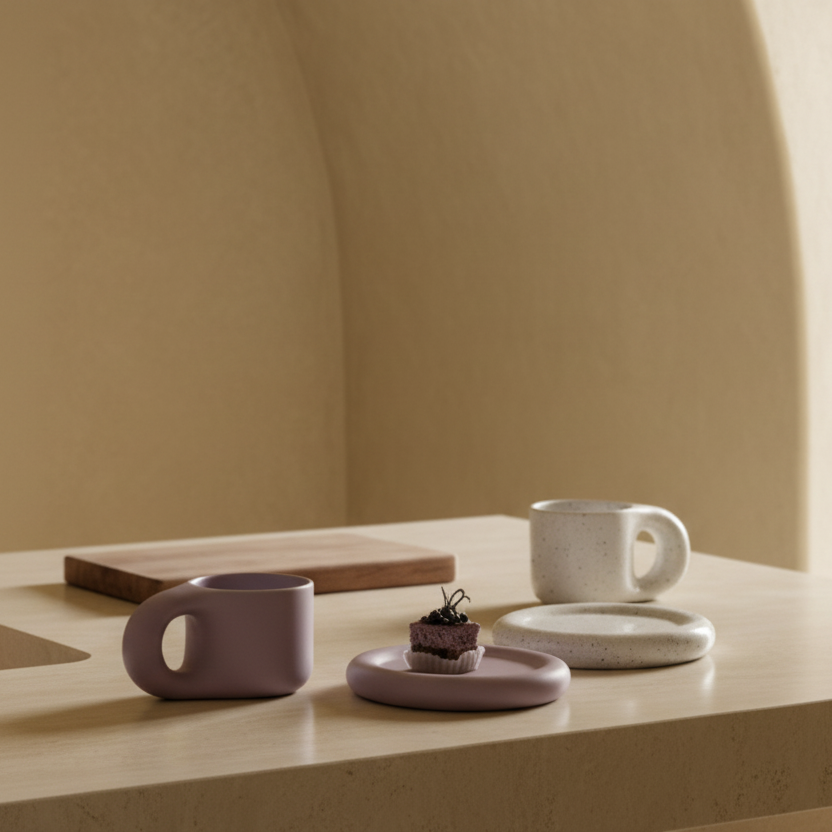 Handcrafted bauhaus japandi ceramic chubby mug