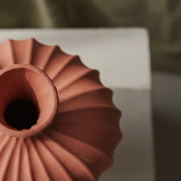 Ribbed biomorphic artisan pottery vase