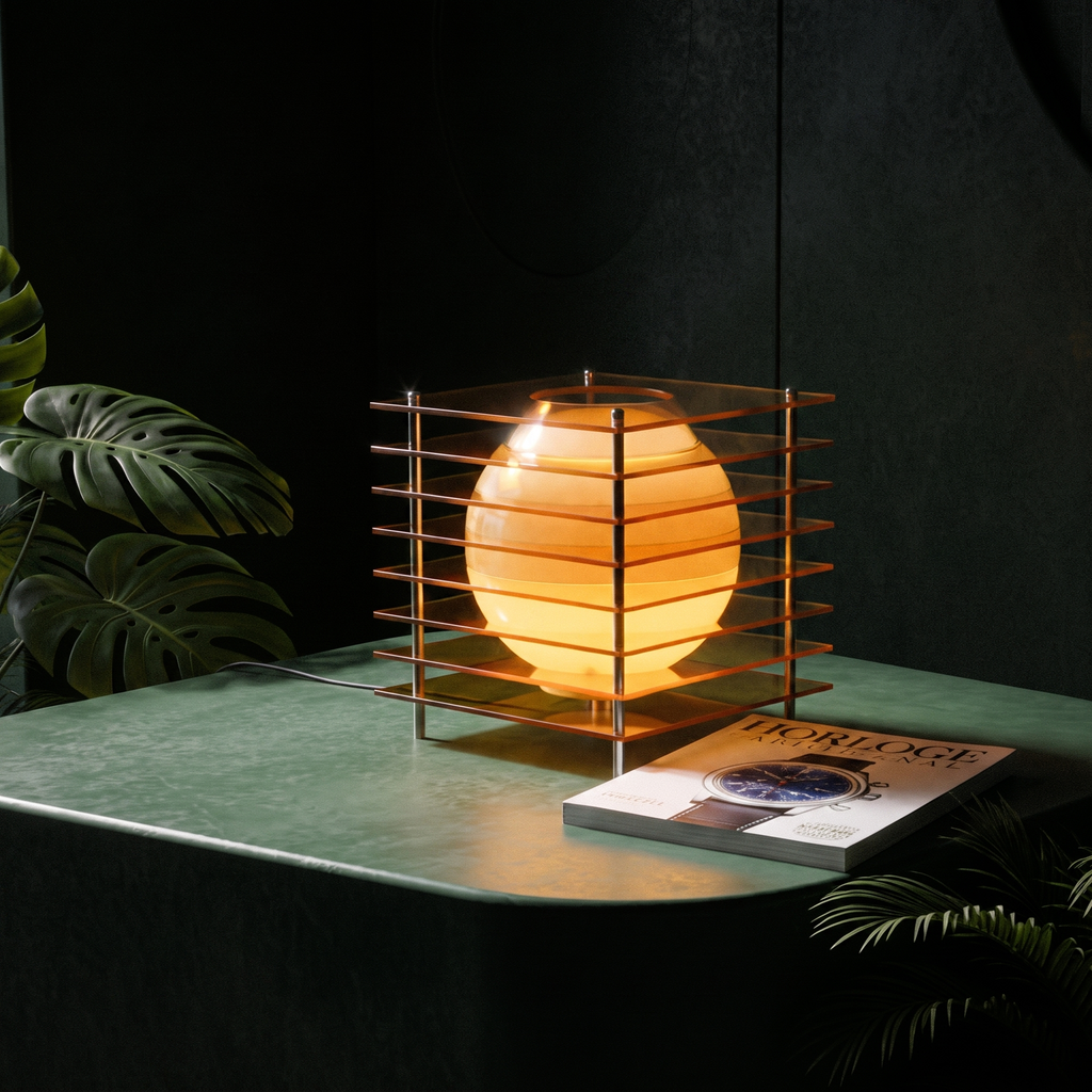 60's acrylic space age spherical table lamp