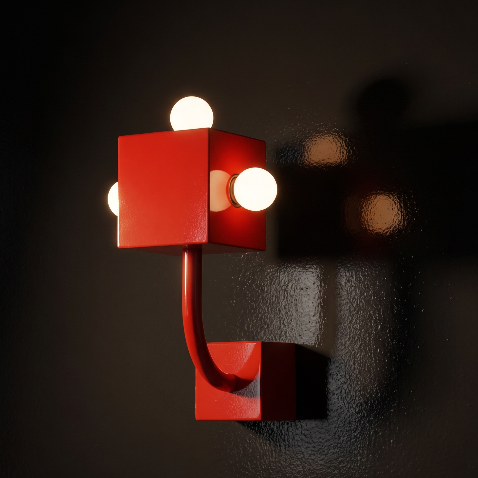 Memphis bauhaus retro-futurist red cube wall lamp