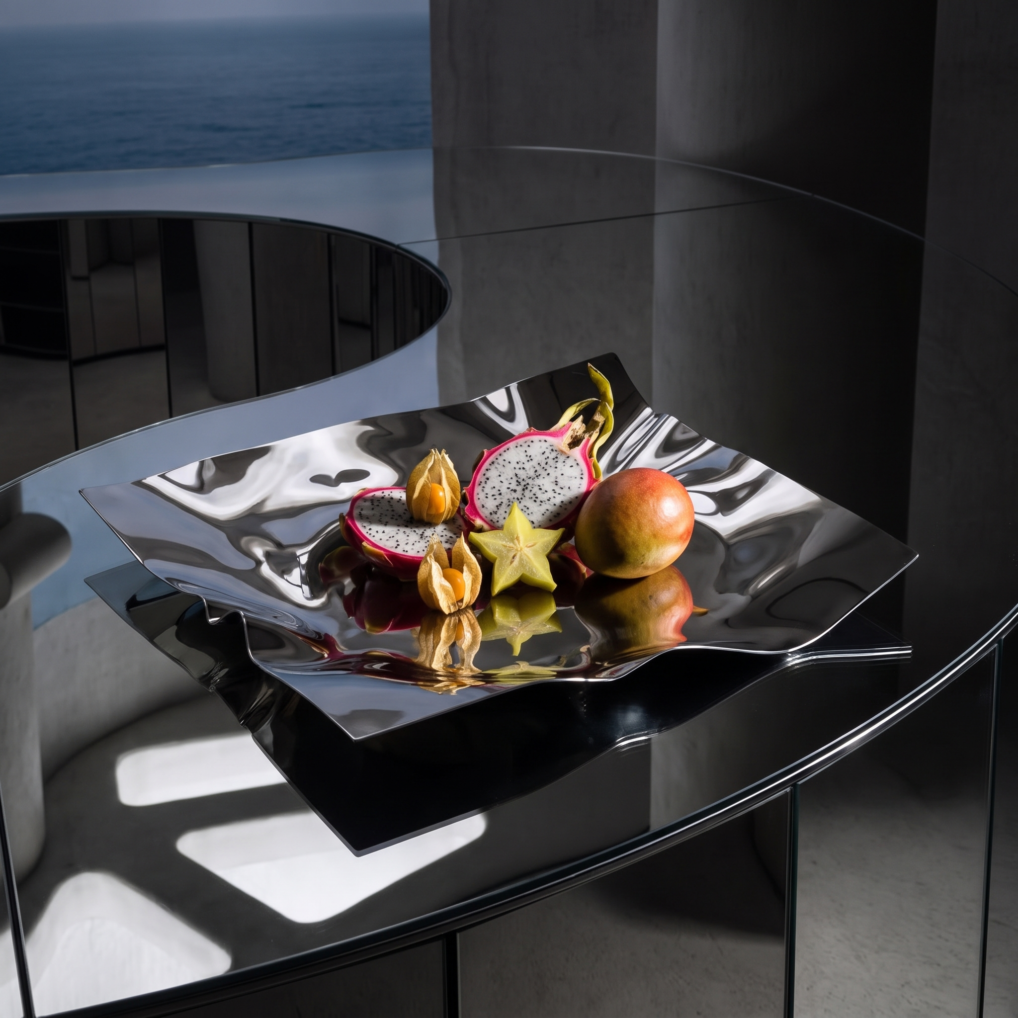 Avant-Garde irregular sculptural steel fruit plate memphis inspired