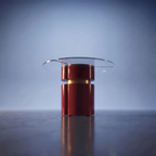 Italian mid century contemporary laquered burgundy red steel coffee side table