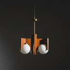 Italian vintage space age wooden chandelier