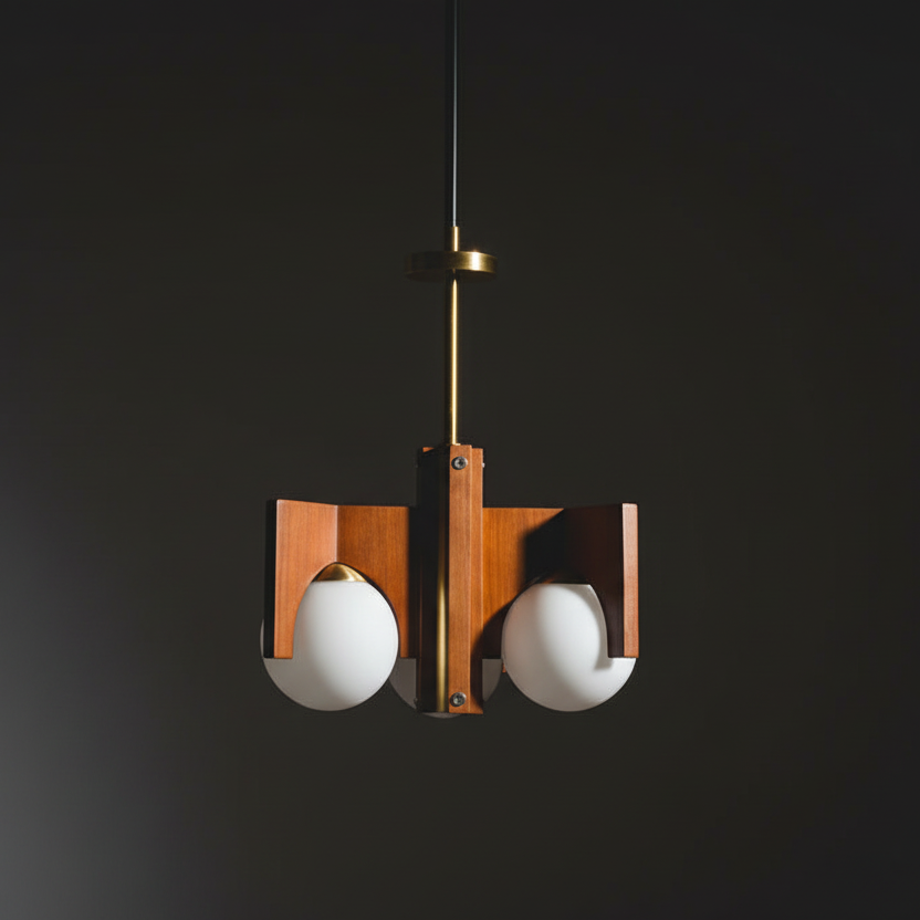 Italian vintage space age wooden chandelier