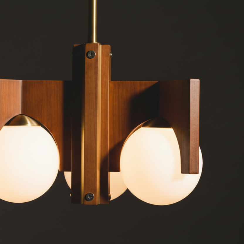 Italian vintage space age wooden chandelier