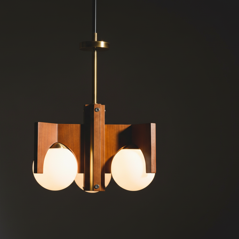 Italian vintage space age wooden chandelier