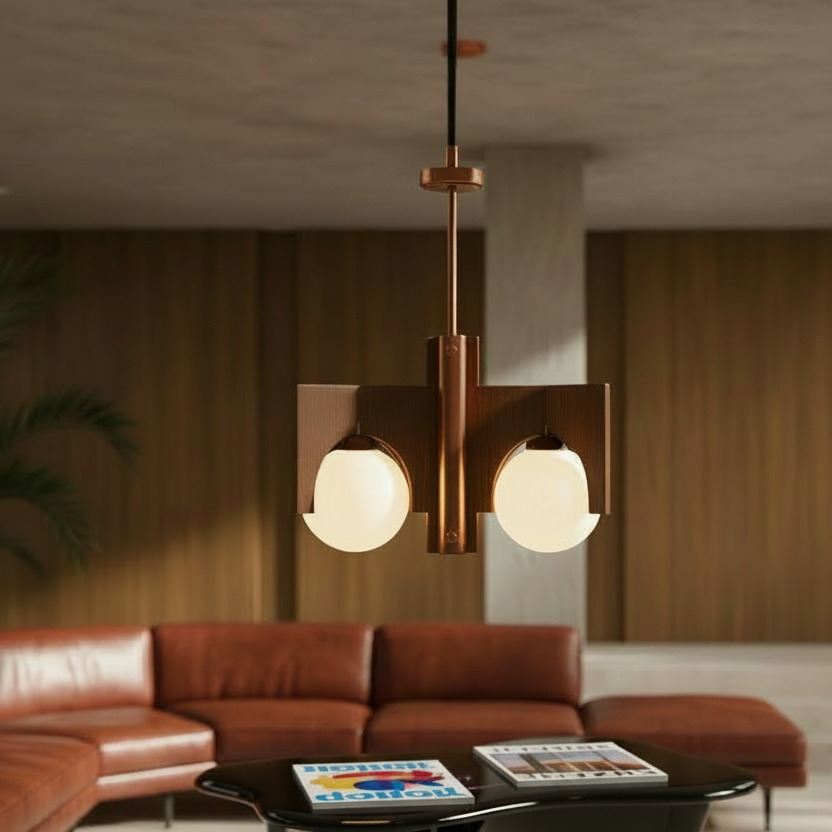 Italian vintage space age wooden chandelier