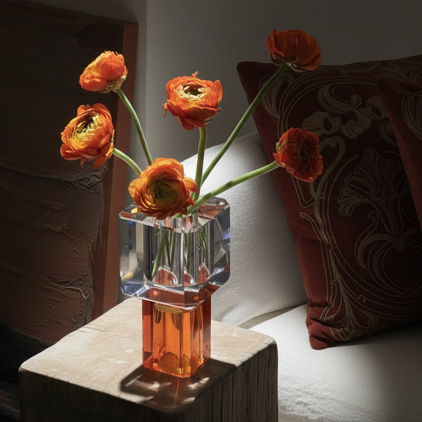 Brutalism contemporary optic crystal geometric glass vase