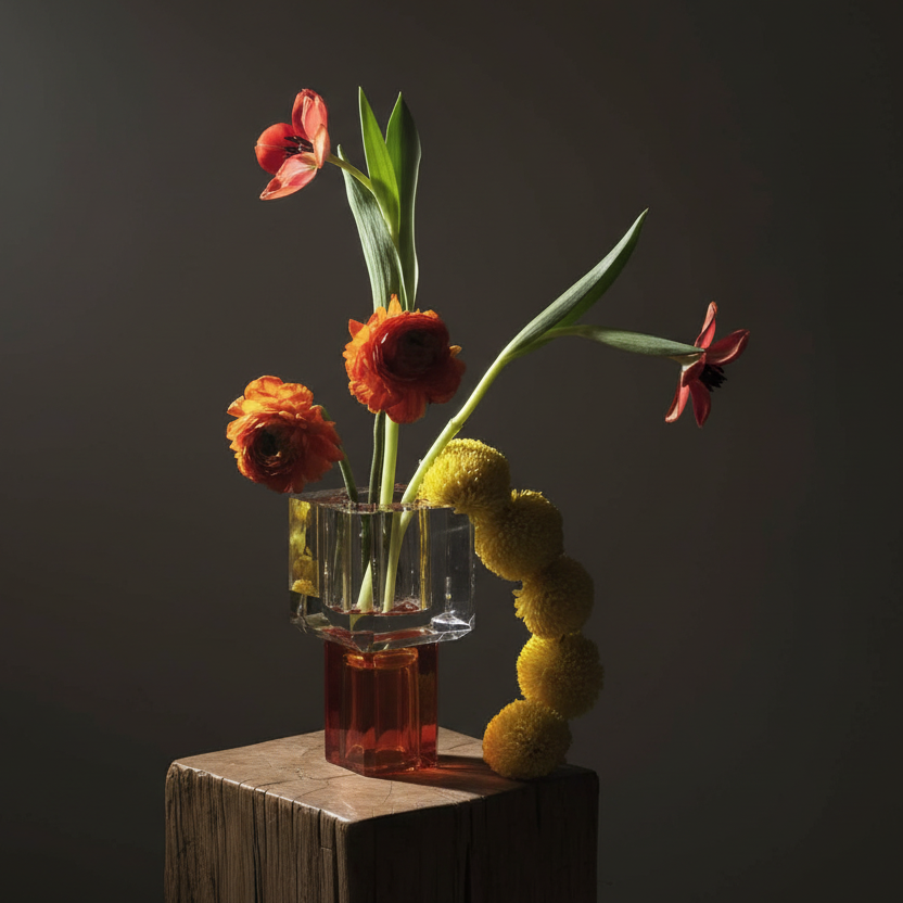 Brutalism contemporary optic crystal geometric glass vase