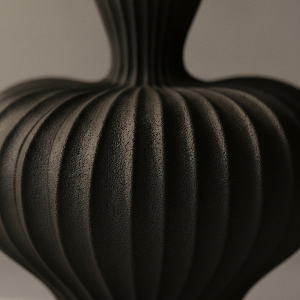 Ribbed biomorphic artisan pottery vase