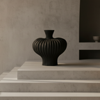 Ribbed biomorphic artisan pottery vase