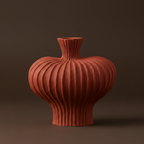 Ribbed biomorphic artisan pottery vase